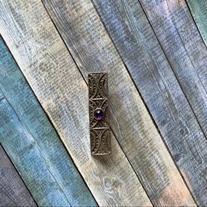 Vintage 925 Silver & Purple Stone Brooch